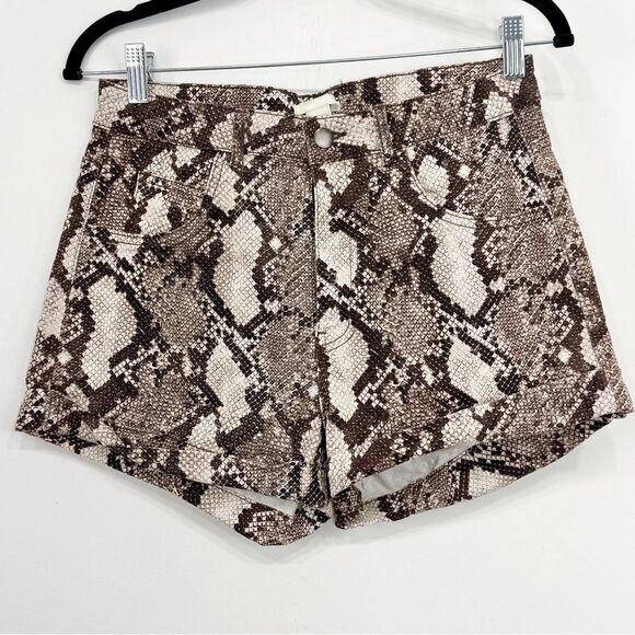 H&M Brown Cream Snakeskin Print High Rise Stretch Cotton Denim Bootie Shorts - Picture 1 of 13